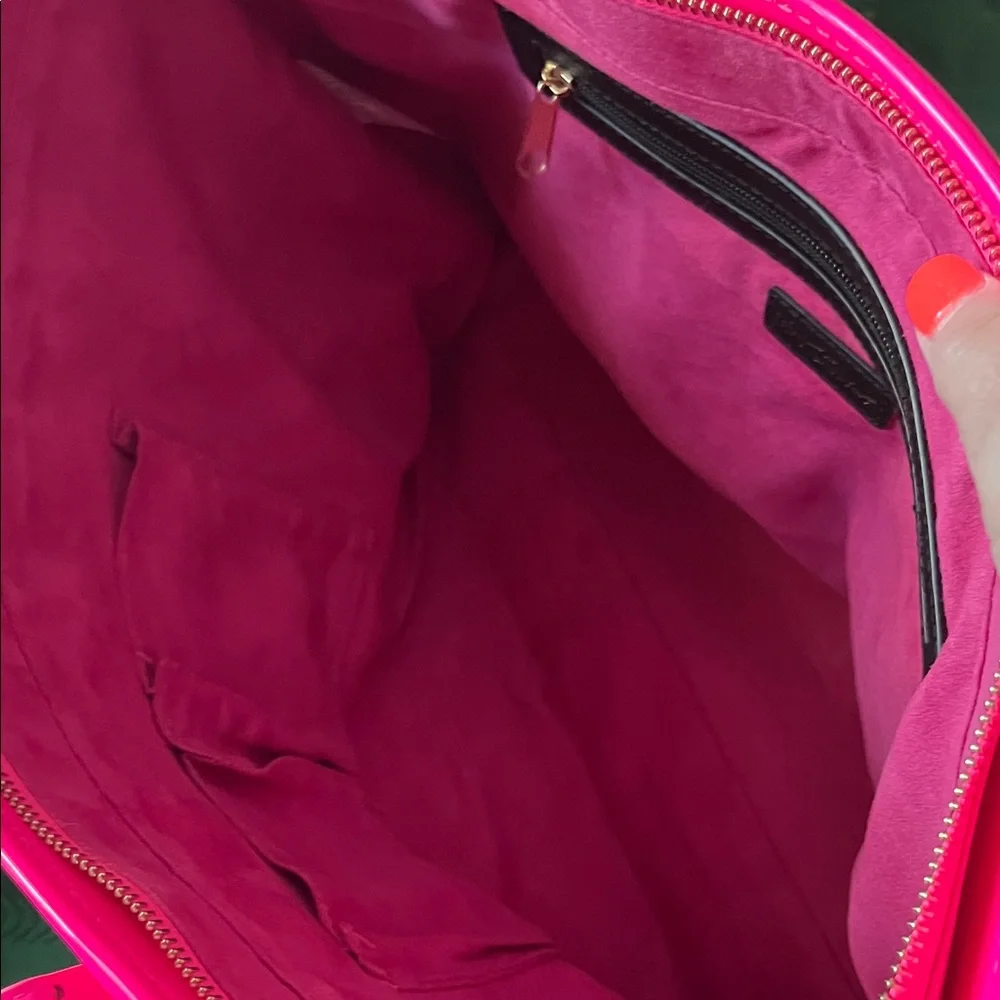 Betsey Johnson Stylish Pink Patent Leather and Tan Woven Women's Tote Bag - Picture 5 of 5